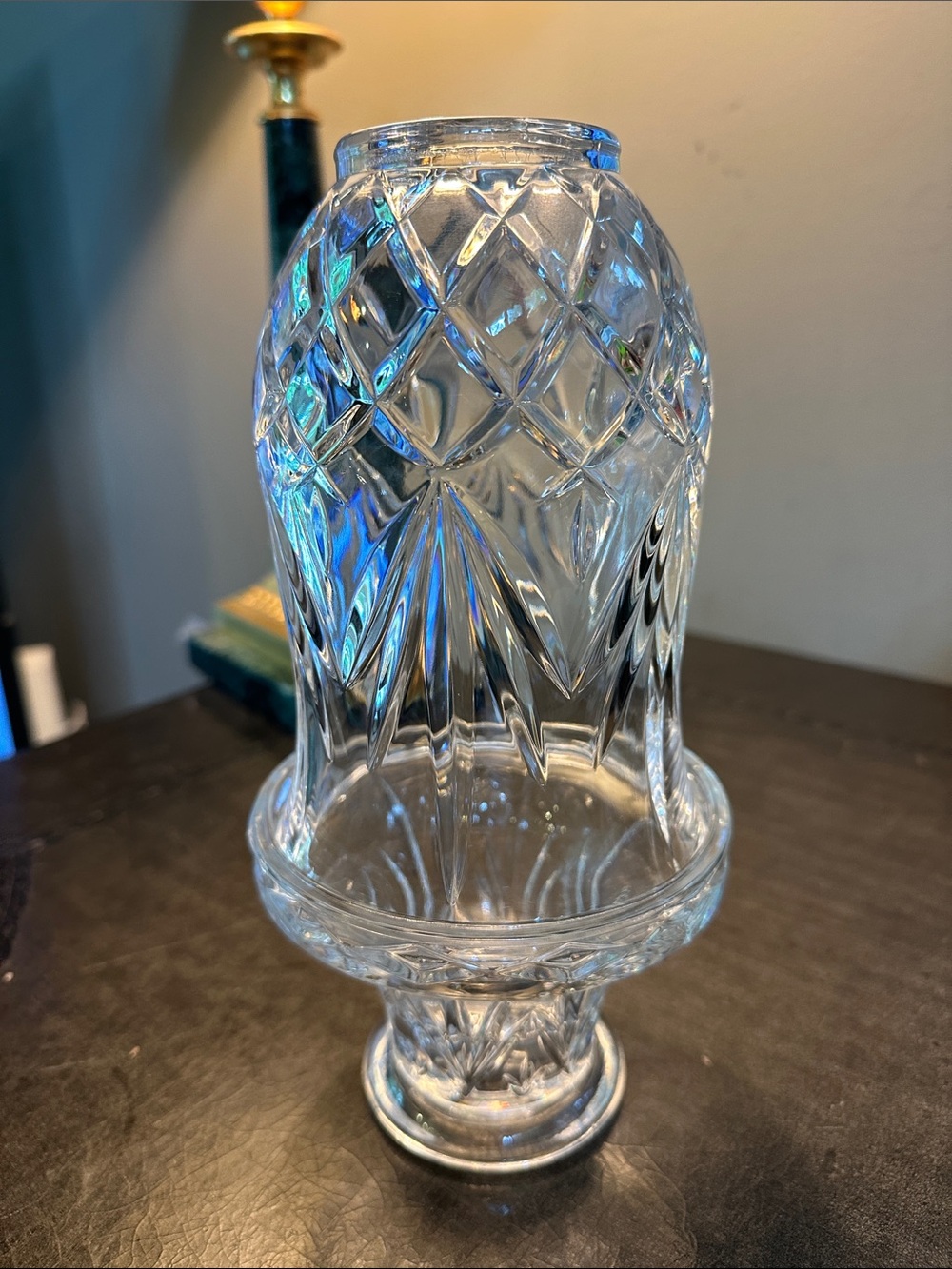 Fairy Lamp / Cut Crystal Glass Vase with Diamond Cut Pattern - Clear